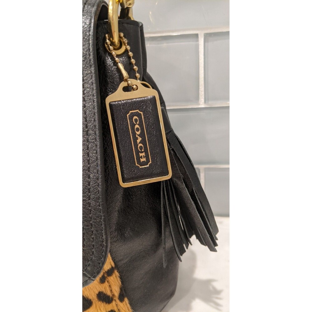 COACH Park Ocelot Haircalf Black Leather Turnlock Flap Satchel Bag - Picture 5 of 16